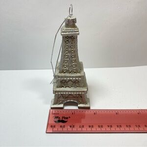 Glittery Silver Tone Eiffel Tower Christmas Tree Ornament